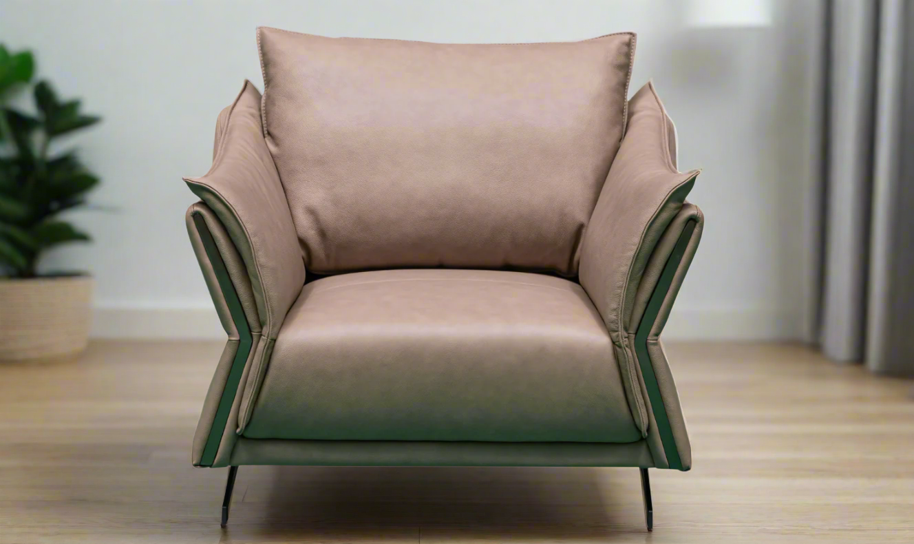 Klaussner Giada Leather Chair in Brown with Down Cushion