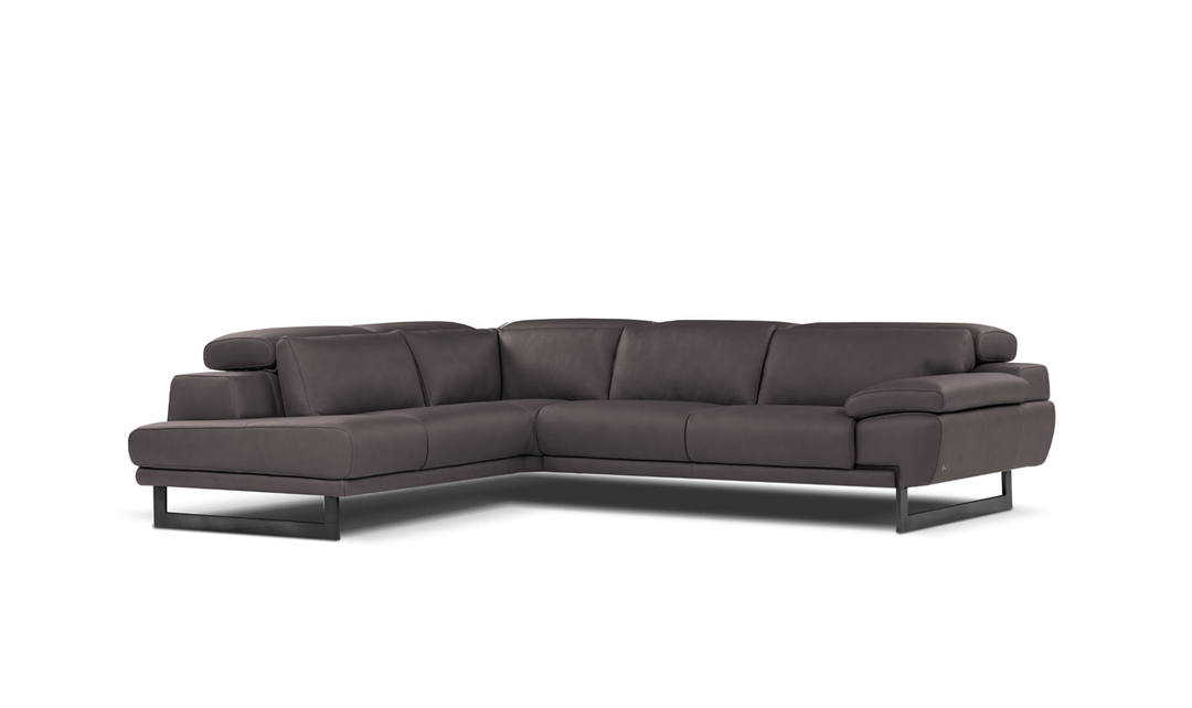 Nicoletti Italia Jersey 4-Seater L-Shape Leather Chaise Sectional in Coat Brown