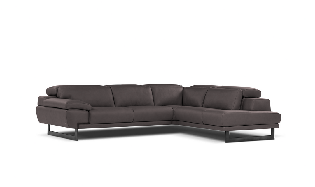 Nicoletti Italia Jersey 4-Seater L-Shape Leather Chaise Sectional in Coat Brown