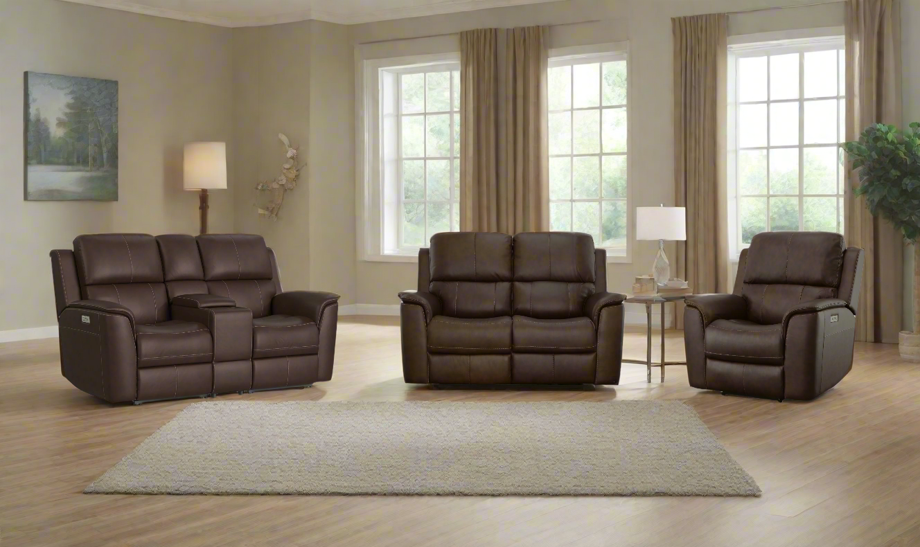 Flexsteel Henry Leather Power Recliner Living Room Set