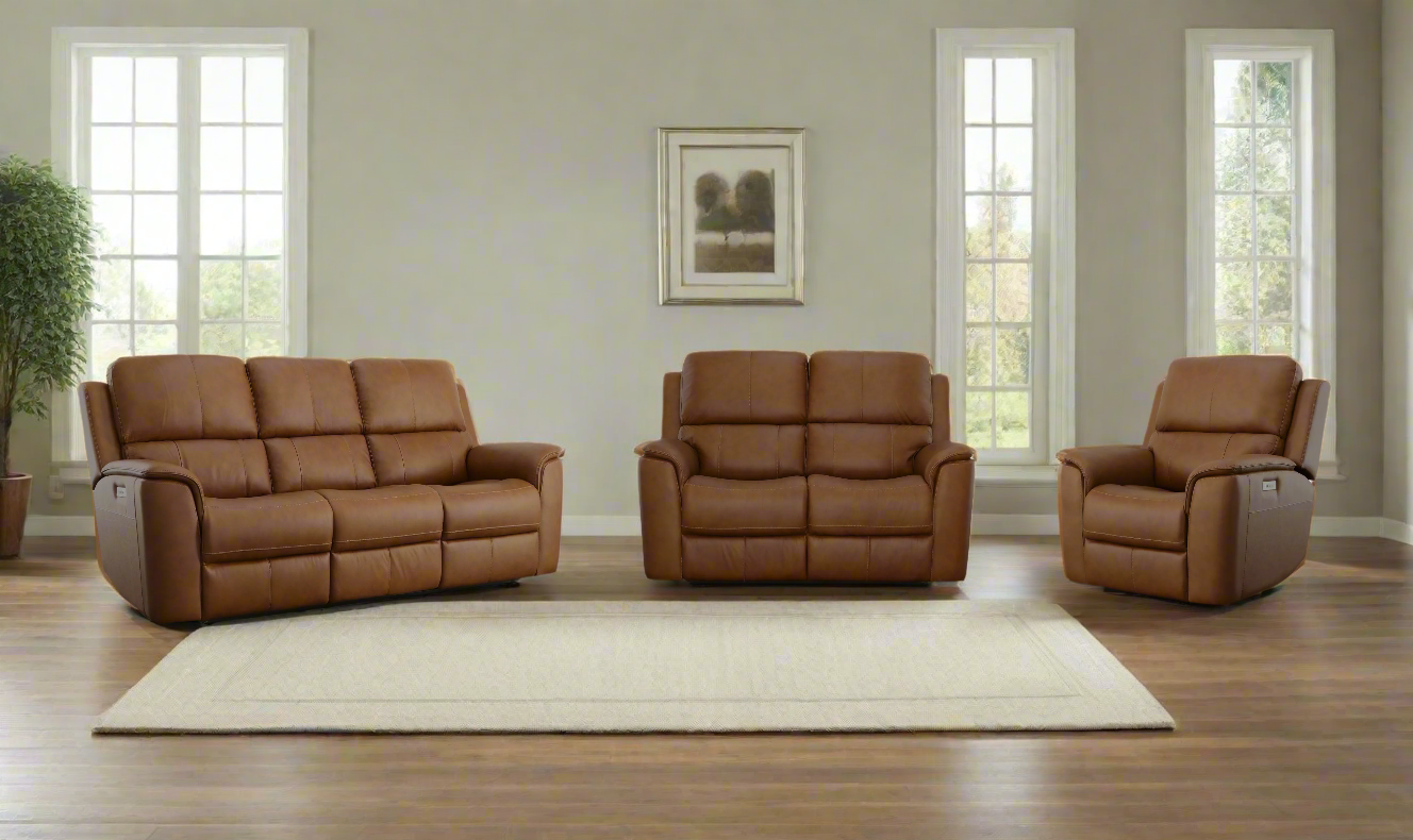 Flexsteel Henry Leather Power Recliner Living Room Set