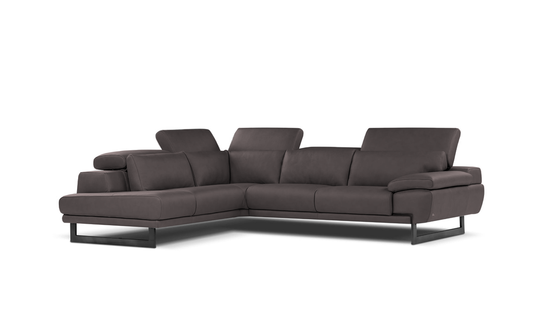 Nicoletti Italia Jersey 4-Seater L-Shape Leather Chaise Sectional in Coat Brown