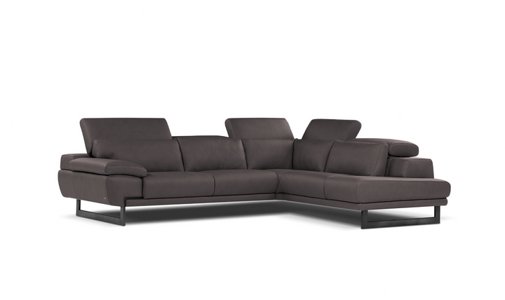 Nicoletti Italia Jersey 4-Seater L-Shape Leather Chaise Sectional in Coat Brown