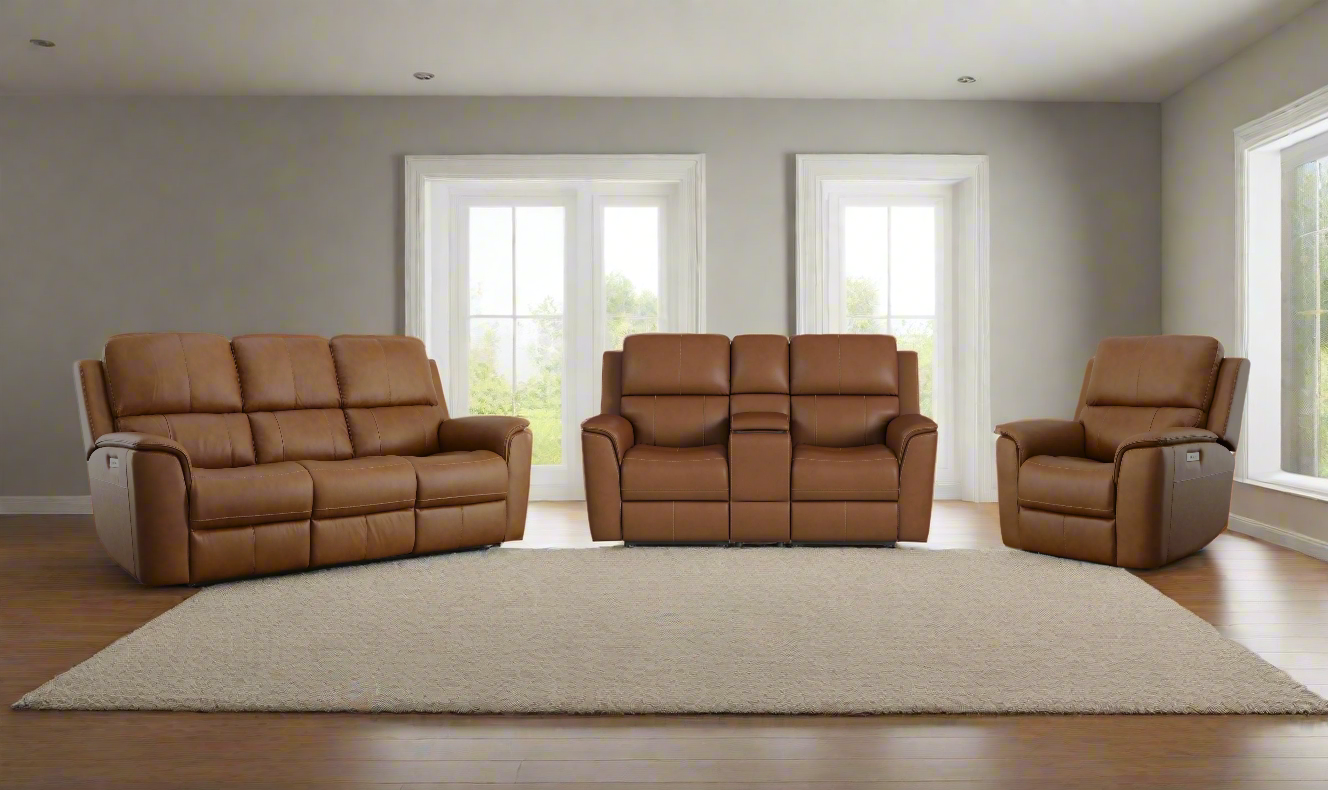 Flexsteel Henry Leather Power Recliner Living Room Set