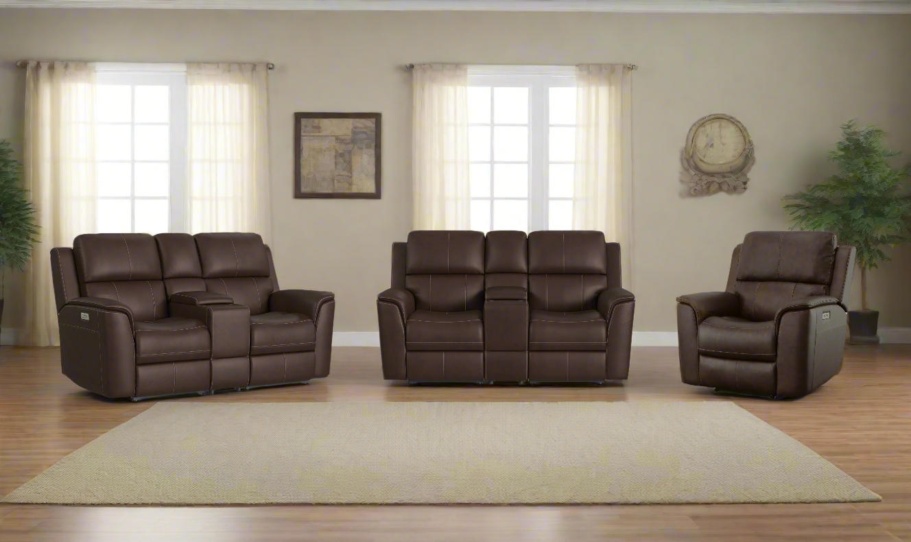 Flexsteel Henry Leather Power Recliner Living Room Set