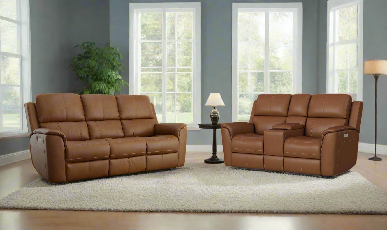 Flexsteel Henry Leather Power Recliner Living Room Set