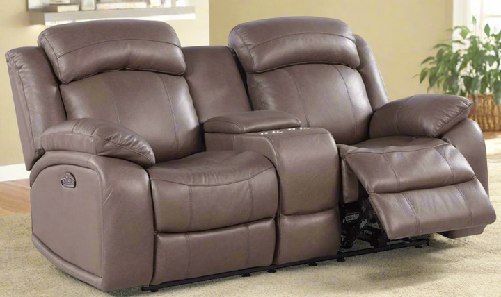 Leather Italia Polk Power Reclining Loveseat with USB Port in Brown-jennifer furniture