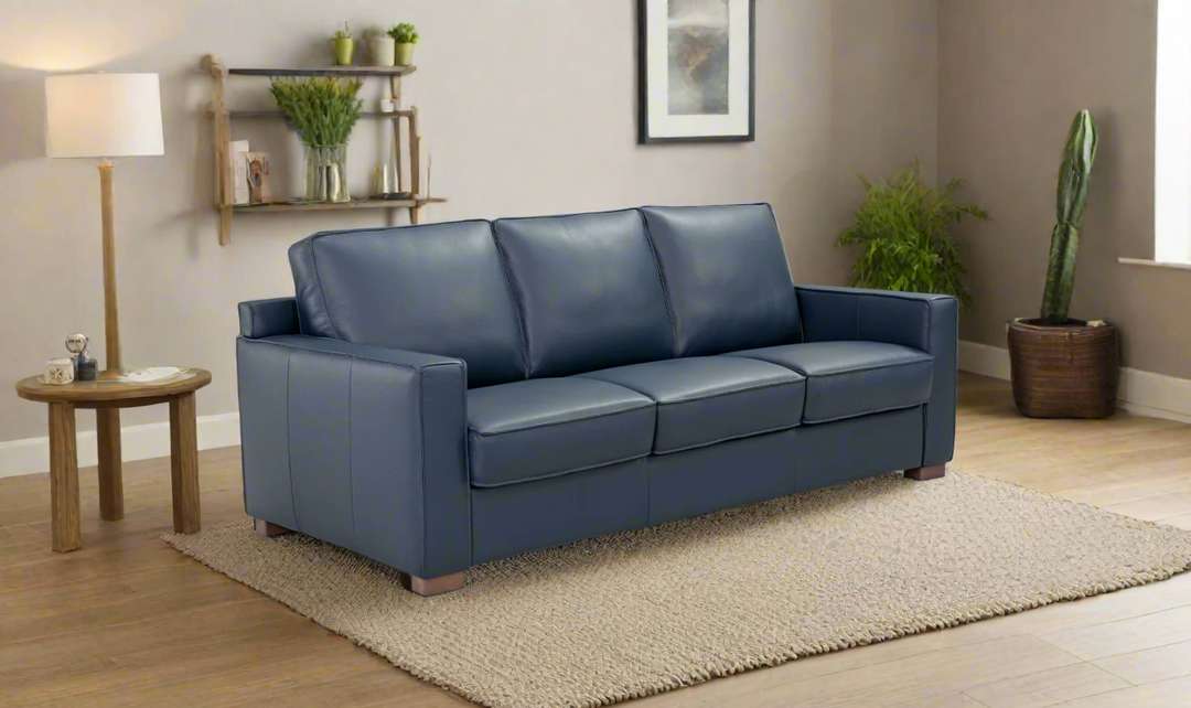 Leather Italia Logan Queen Sleeper Sofa In Blue Oxford