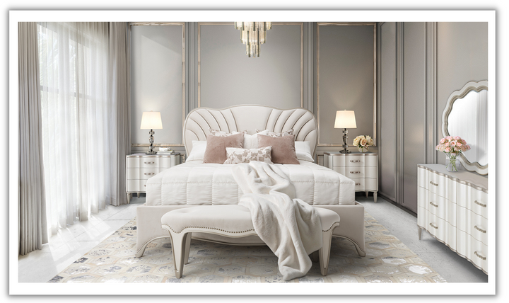 AICO London Place Bed in Creamy Pearl Finish