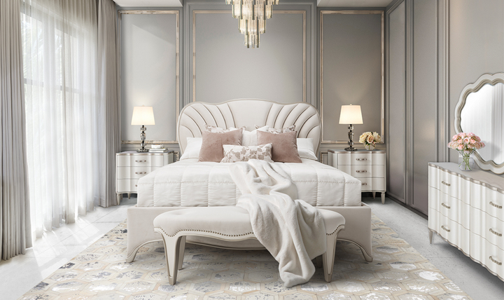 AICO London Place Bed in Creamy Pearl Finish