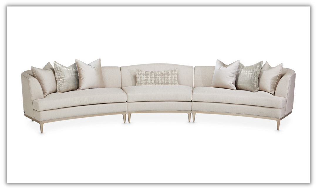 AICO Malibu Crest 3-Piece Fabric Curved Sectional Sofa in Pearl