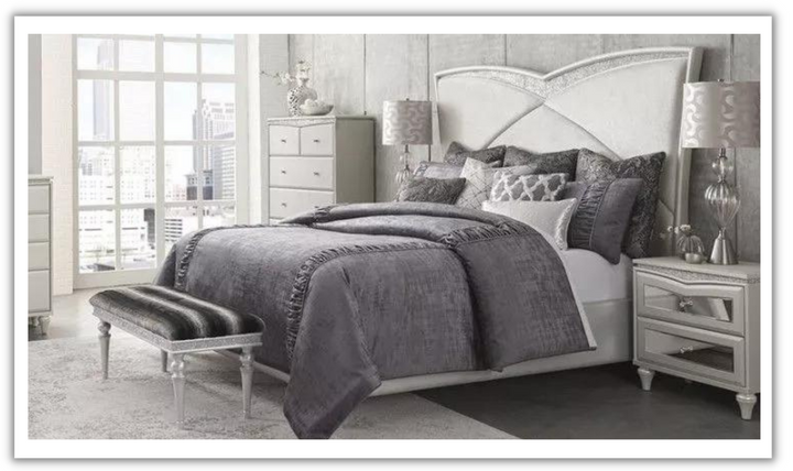 AICO Melrose Plaza Upholstered 4/5 Pieces Bedroom Set in Dove