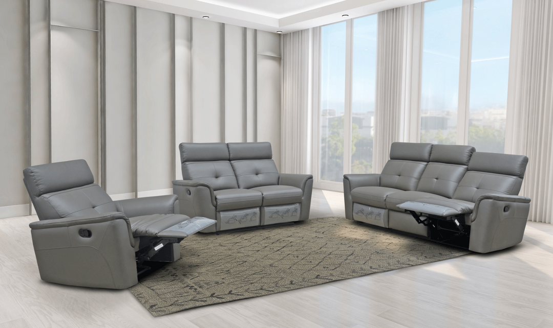 ESF Italia Adonis 3-Seater Italian Leather Manual Recliner Sofa