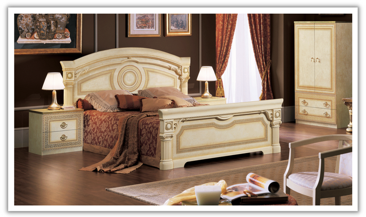 Aida Bed Ivory W/Gold Trim-jennifer furniture