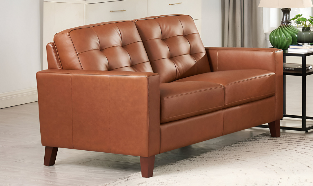 Aiden 2-Seater Leather Loveseat With Track Arms