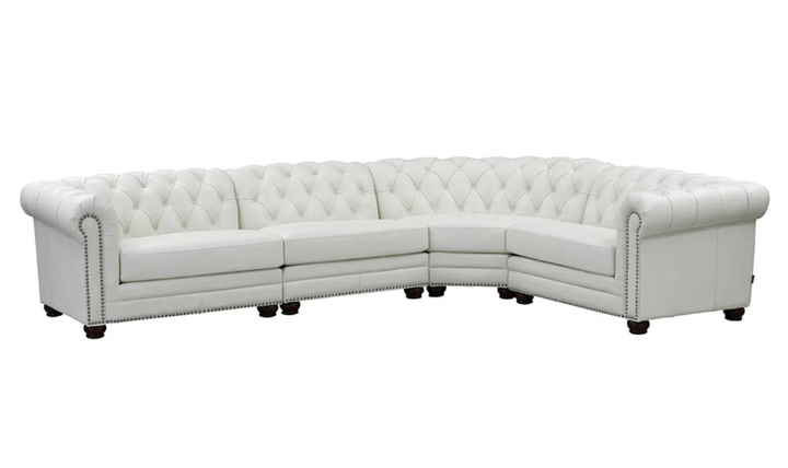 Aliso Leather Sectional Sofa with Nailhead Finish in Cream White