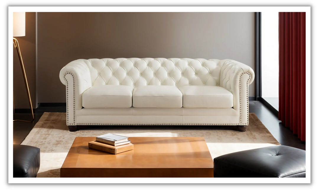 Aliso 3-Seater Leather Sofa With Rolled Arms-Jennifer Furniture