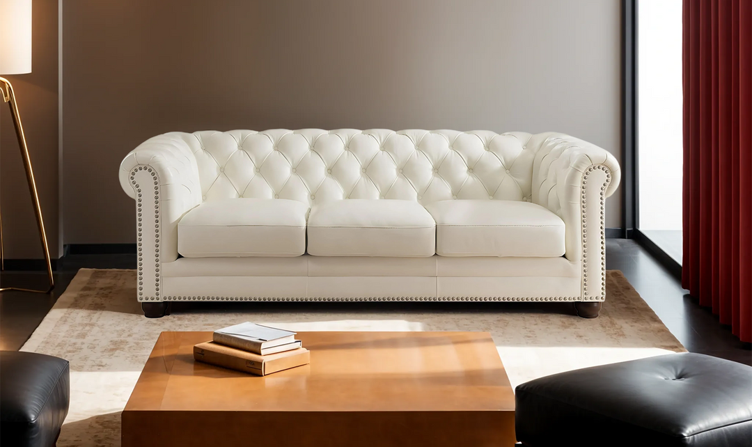 Aliso 3-Seater Leather Sofa With Rolled Arms-Jennifer Furniture