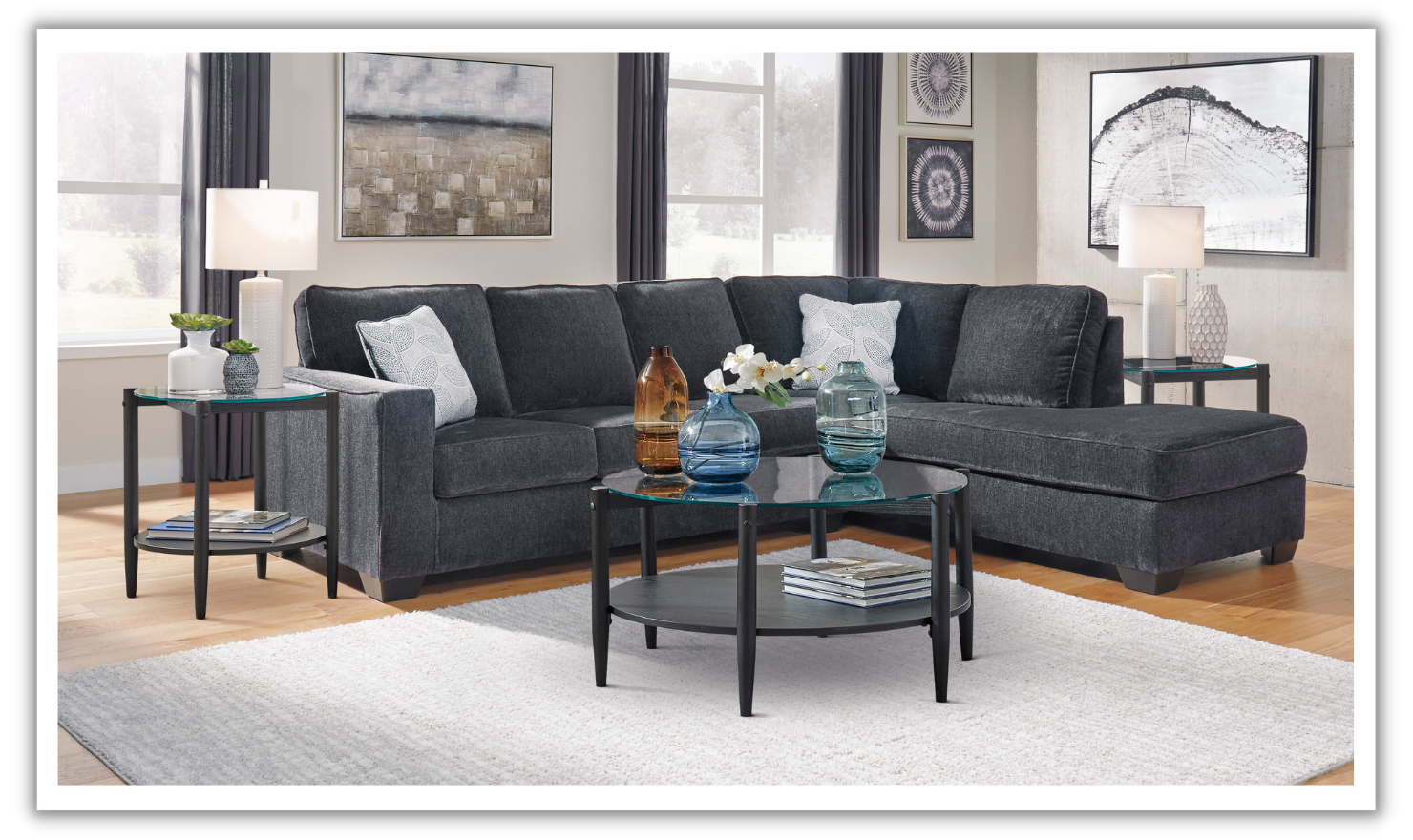 Altari L-shaped Fabric Sectional with Track Arms-Jennifer Furniture 