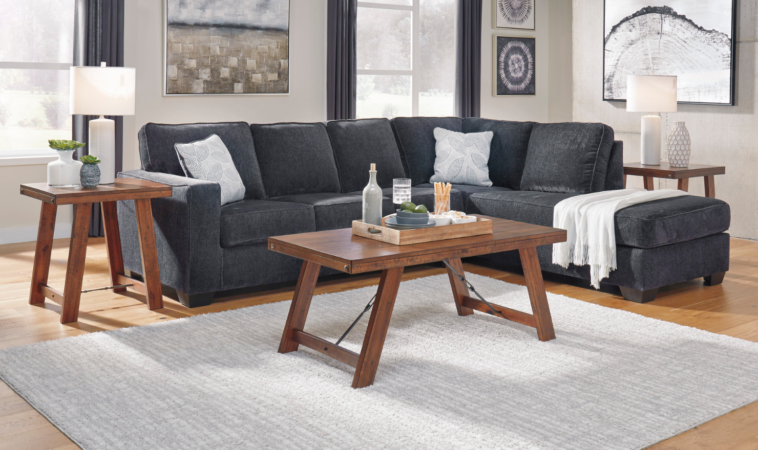 Altari L-shaped Fabric Sectional with Track Arms-Jennifer Furniture 