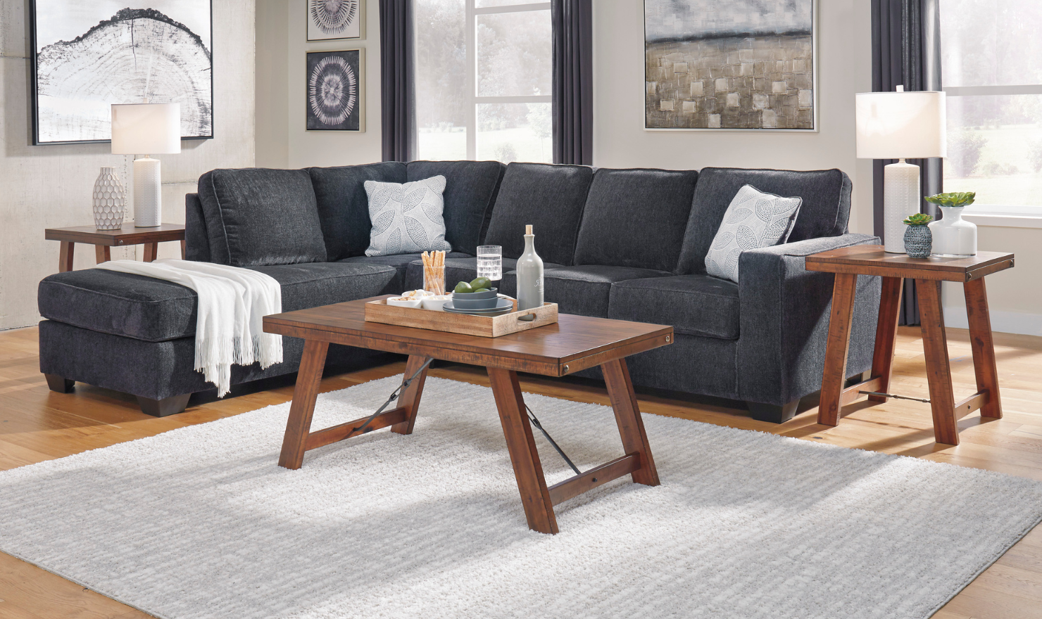 Altari L-shaped Fabric Sectional with Track Arms-Jennifer Furniture 