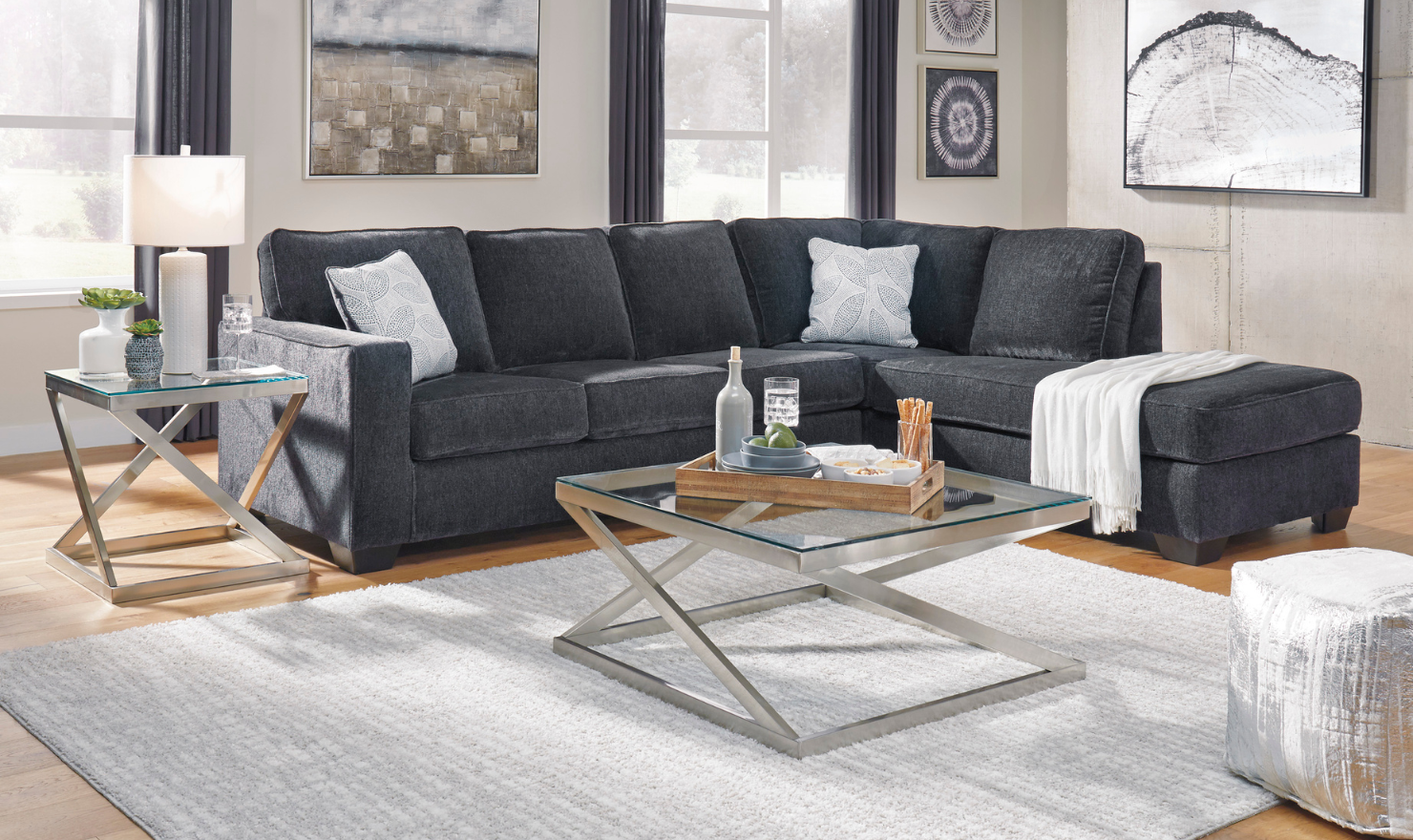 Altari L-shaped Fabric Sectional with Track Arms-Jennifer Furniture 