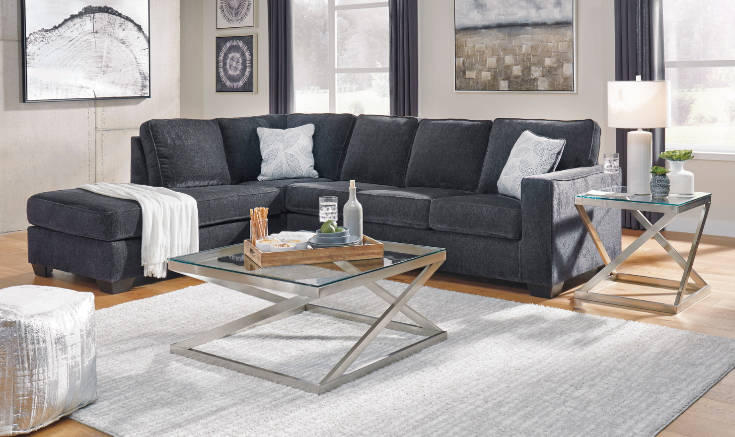 Altari L-shaped Fabric Sectional with Track Arms-Jennifer Furniture 