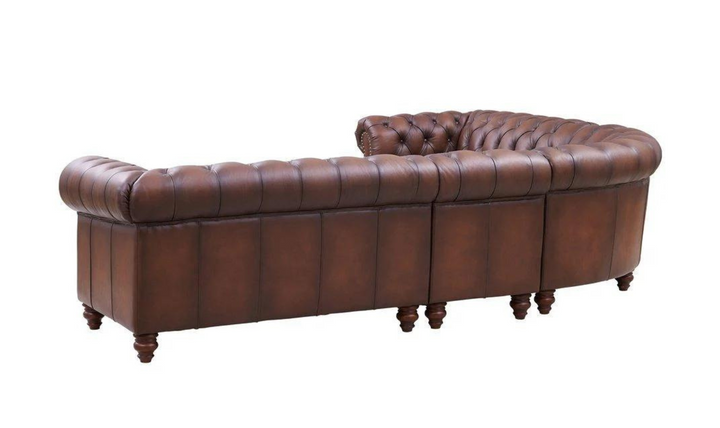 Alton Bay Leather Sectional Sofa In  Caramel Brown with Nailhead Finish