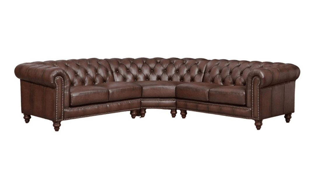 Alton Bay Leather Sectional Sofa In  Caramel Brown with Nailhead Finish