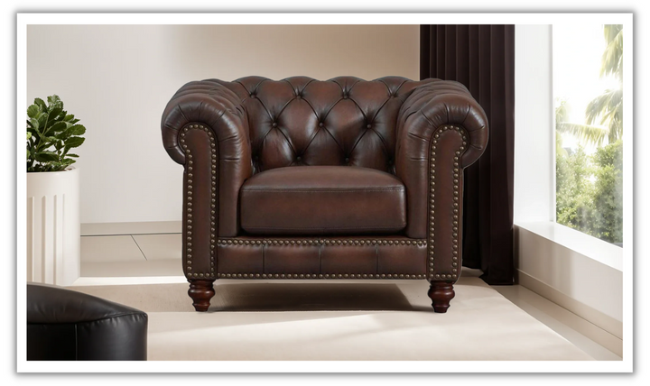 Alton Bay Leather Chair With Box Cushions-Jennifer Furniture 