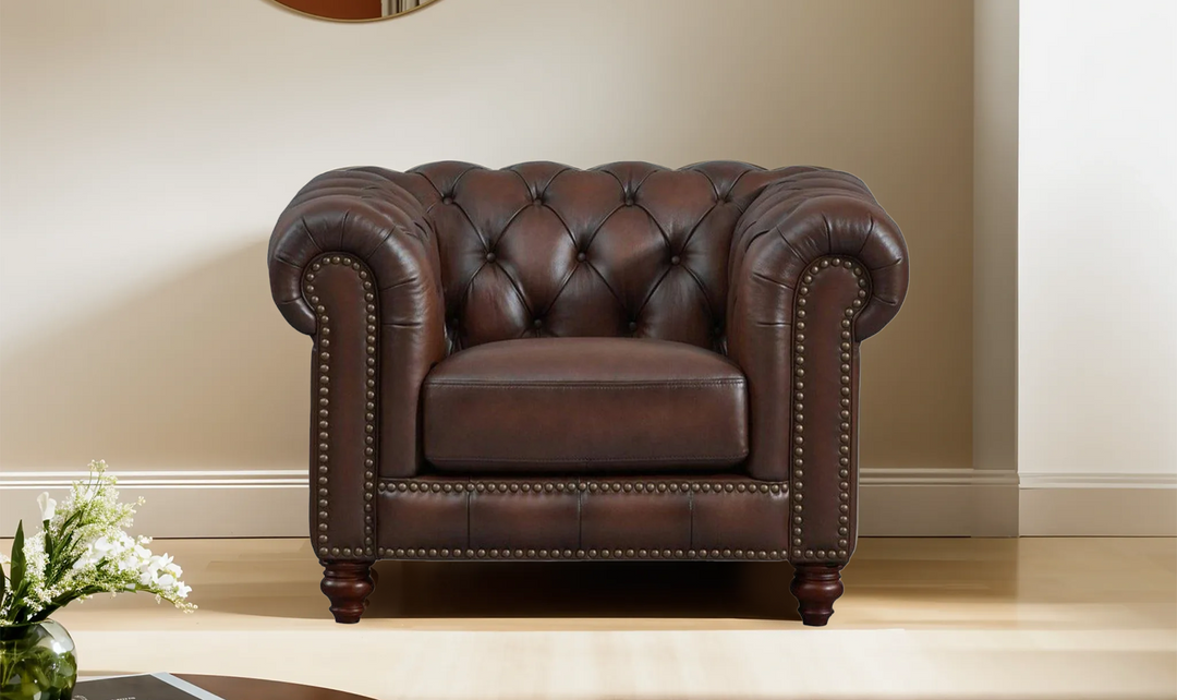 Alton Bay Leather Chair With Box Cushions-Jennifer Furniture 