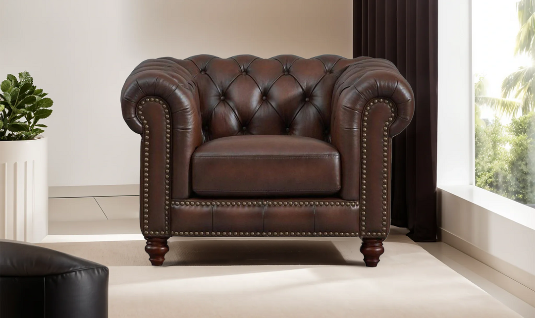 Alton Bay Leather Chair With Box Cushions-Jennifer Furniture 