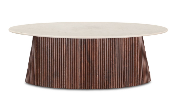 Amalfi 52" Coffee Table in Mango Wood with White Marble- Jennifer Furniture