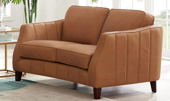 Aria 2-Seater Leather Loveseat In Saddle Brown