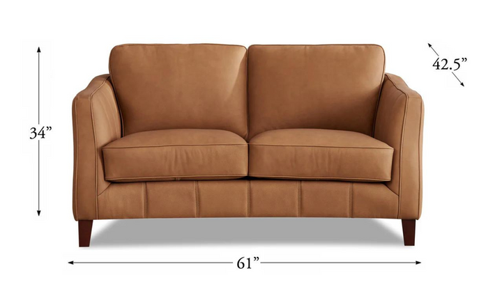 Aria 2-Seater Leather Loveseat In Saddle Brown