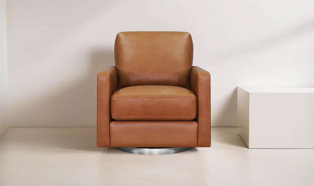 Ashby Leather Swivel Chair with Track Arms