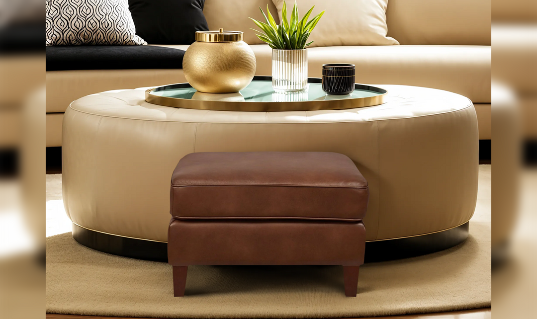 Ashby Leather Ottoman In Pecan Brown-Jennifer Furniture