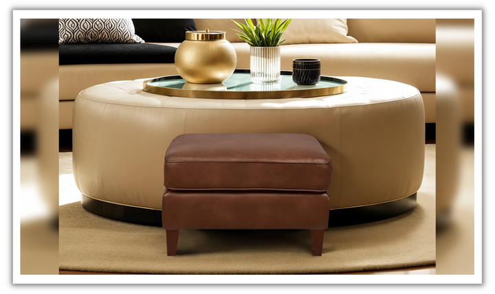 Ashby Leather Ottoman In Pecan Brown-Jennifer Furniture