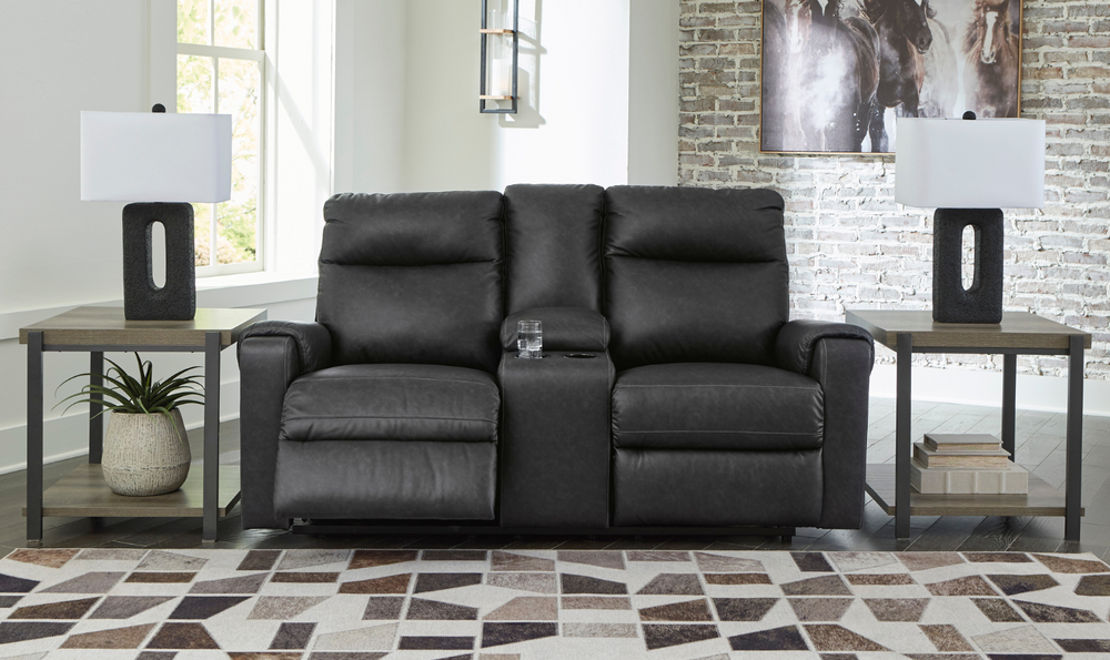 Ashley  Axtellton 2-Seater Carbon Leather Power Reclining Loveseat-Jennifer Furniture