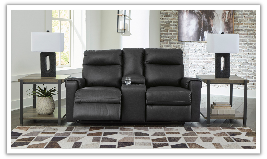 Ashley  Axtellton 2-Seater Carbon Leather Power Reclining Loveseat-Jennifer Furniture