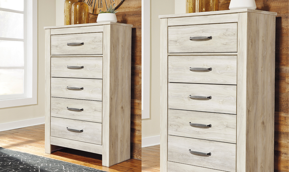 Ashley  Bellaby 5 Drawer Chest in Whitewash-Jennifer Furniture