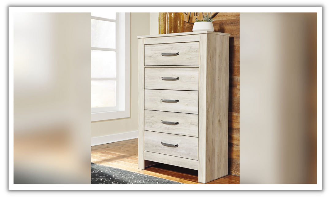 Ashley  Bellaby 5 Drawer Chest in Whitewash-Jennifer Furniture