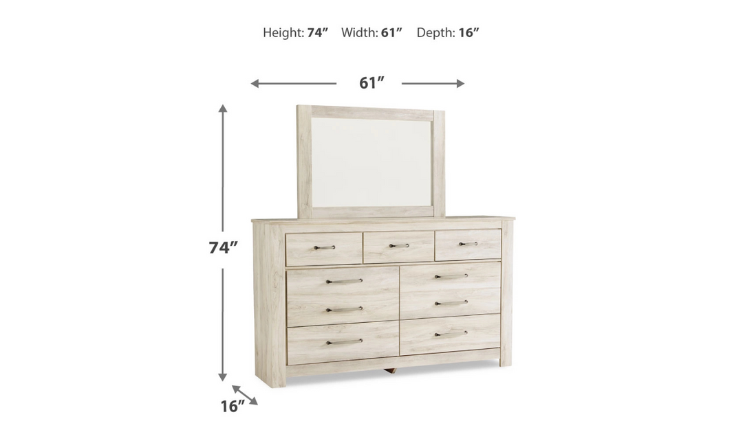 Ashley Bellaby 7 Drawer Bedroom Dresser in Whitewash-Jennifer Furniture