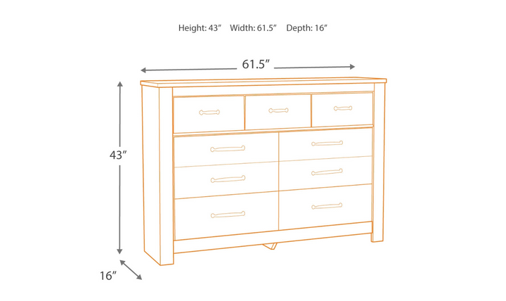 Ashley Bellaby 7 Drawer Bedroom Dresser in Whitewash-Jennifer Furniture