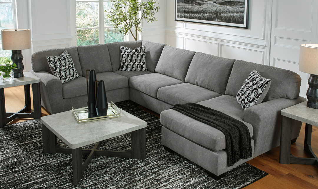 Ashley Birkdale Court U-Shape 3-Piece Gray Fabric Sectional with Chaise-Jennifer Furniture