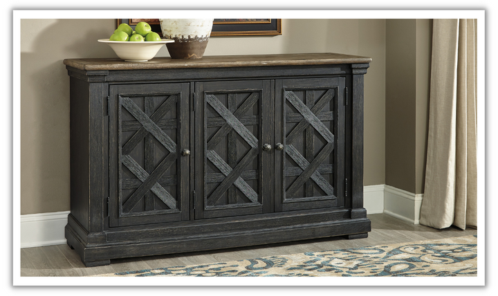 Ashley Bolanburg 3 Doors Server with Weathered Oak Top Finish-Jennifer Furniture