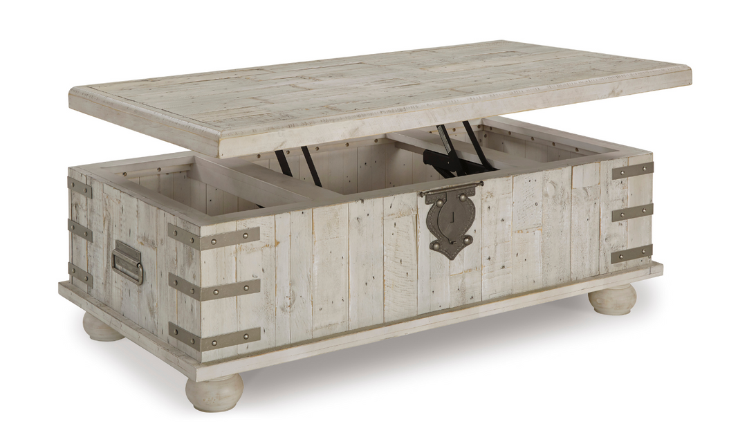 Ashley  Carynhurst Lift Top Coffee Table in White Wash Gray-Jennifer Furniture