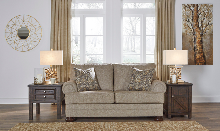 Ashley  Kananwood Oatmeal Fabric Loveseat with Rolled Arms-Jennifer Furniture