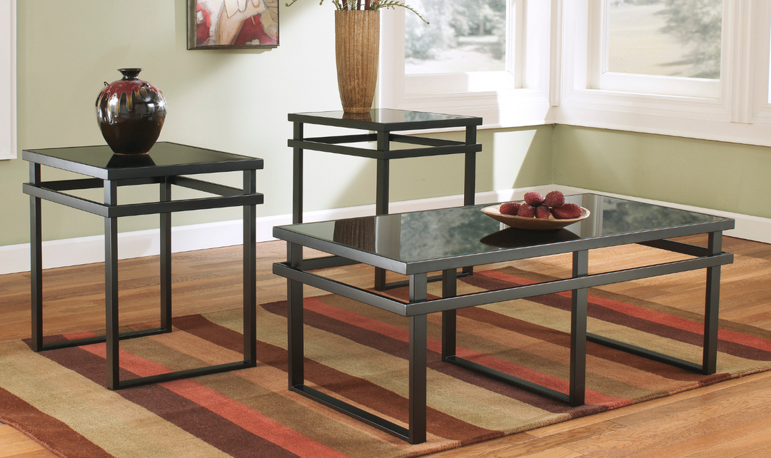 Ashley Laney Coffee Table Set with Black Glass Top-Jennifer Furniture