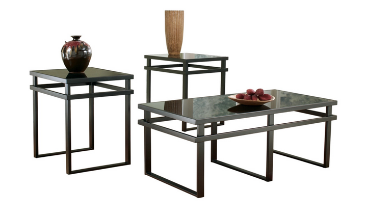 Ashley Laney Coffee Table Set with Black Glass Top-Jennifer Furniture